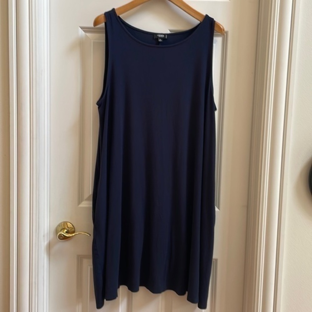 Navy blue plus size tank dress with pockets